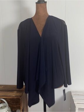 R&M Richards Women Cardigan Sz 2X Navy Blue Open Front Sheer Back New With Tags
